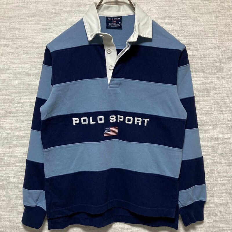 90s POLO SPORT ラガーシャツ 刺繍ロゴ ボーダー ポロスポーツ ヴィンテージ ラルフローレン ポロシャツ 長袖