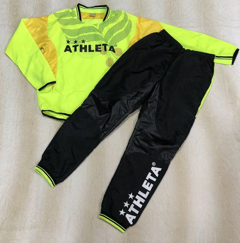 ☆ATHLETA☆アスレタ ビッグロゴ ウインド ピステ 上下 シャツ パンツ M 黄×黒系 ウインドブレーカー ジャケット 薄手 軽量 サッカー