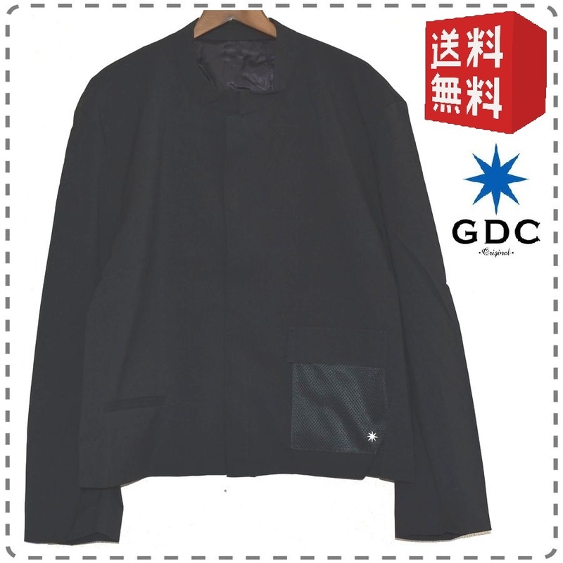 GDC ジーディーシー 日本製 ノーカラージャケット マオカラー ブルゾン ジャンパー 黒 メンズMサイズ 本州送料無料 A167