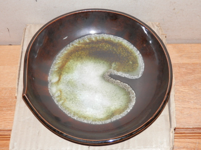 水野焼 加藤宗山作 黒釉結晶菓子皿 横19.8～20.5cm 陶器 茶道具