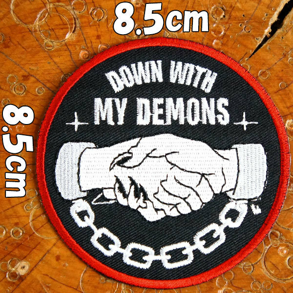 刺繍アイロンワッペン パッチ【DOWN WITH MY DEMONS/悪魔との契約】デビル サイコビリー サタン DEVIL wappen patch 糊付き