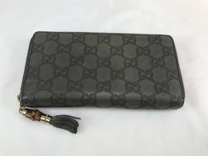 　☆【GUCCI】 グッチ シマ バンブー レザー ラウンドファスナー ジップ 長財布　♯191808-53