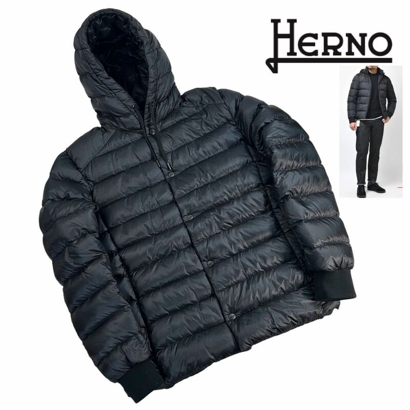 定価10万超 極美品 HERNO ヘルノ リゾート ダウンジャケット サイズ48/L相当 ブラック 軽量ダウン 最高級品 ルーマニア製 上質 人気 A3091