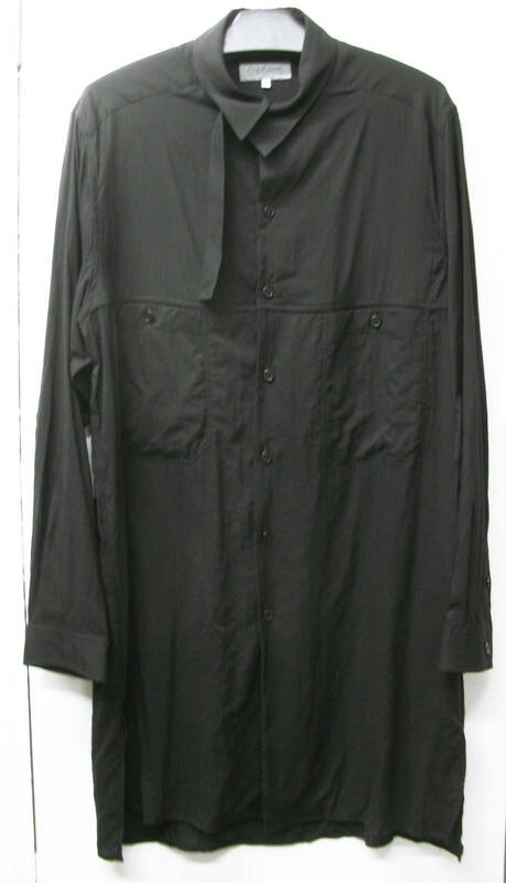 Yohji Yamamoto Cellulose Lawn M-Changing Collar LONG Blouse 2 BLACK ヨウジヤマモト プールオム 変形 襟 ブラウス シャツ 黒 2