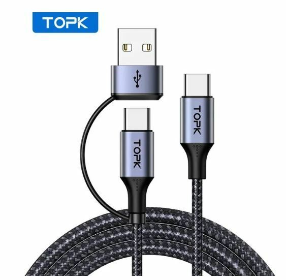送料無料　未使用品　2m　Topk 2-in-1 USBケーブル　Type-C PD　60W AD10 ケーブル 急速充電 USB-C