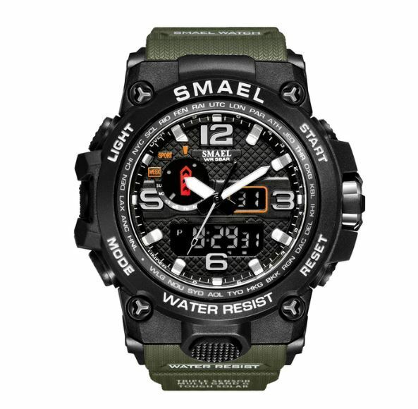 送料無料 SMAEL 1545 ArmyGreen　スマイル腕時計 メンズ　ウォッチ 防水 スポーツ アナログ デジタル クオーツ 多機能 ミリタリー ライト