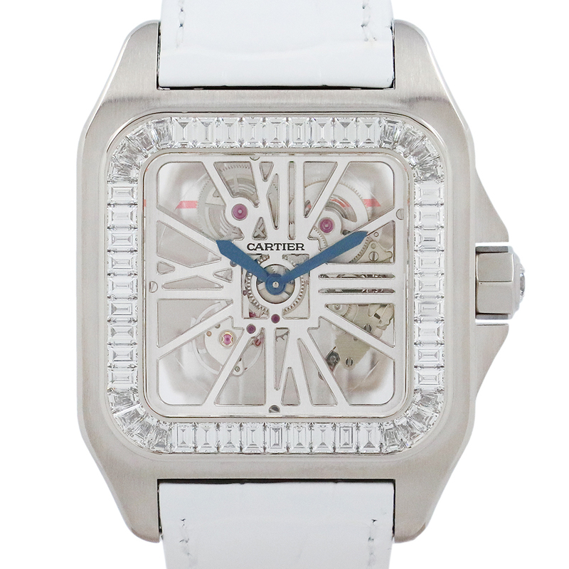 カルティエ（CARTIER）サントス 100 LM スケルトン バゲットダイヤモンド 日本国内正規品 純正ダイヤモンド 腕時計 メンズ