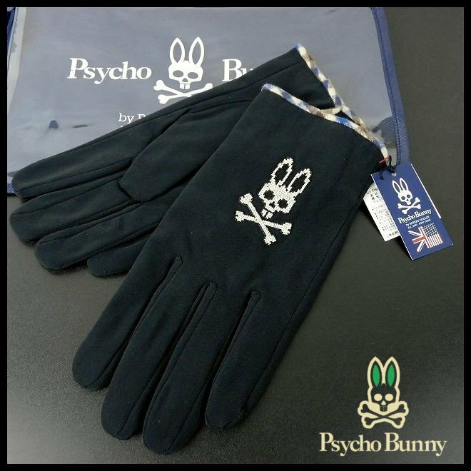 新品 即決 サイコバニー Psycho Bunny 手袋 メンズ 紳士 24cm 黒 スカル&ボーンバニー ケース付き プレゼントにも！ 【B1688】