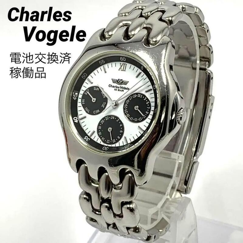 710 Charles Vogele シャルルホーゲル レディース 腕時計 クロノグラフ デイデイト カレンダー 新品電池交換済 クオーツ式 人気 希少