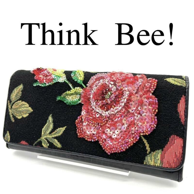 Think Bee! シンクビー 長財布 ローズ 薔薇 ロゴ金具 レザー