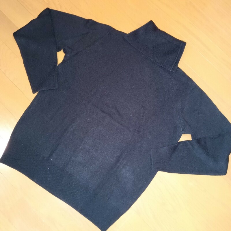 タートルネックニット ブラック 黒 レディースサイズL チェニックニット セーター アクリル100% 全日本婦人子供服工業組合連合会 中古品