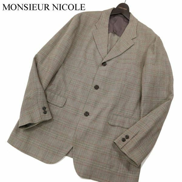 希少 初期★ MONSIEUR NICOLE ムッシュ ニコル ユキオコバヤシ 通年 3B チェック テーラード ジャケット Sz.48　メンズ　I3T02681_C#O