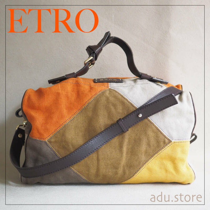 希少極美品★ エトロ ETRO キルティング 2way ボストンバッグ ショルダーバッグ キャンバス生地 レザー