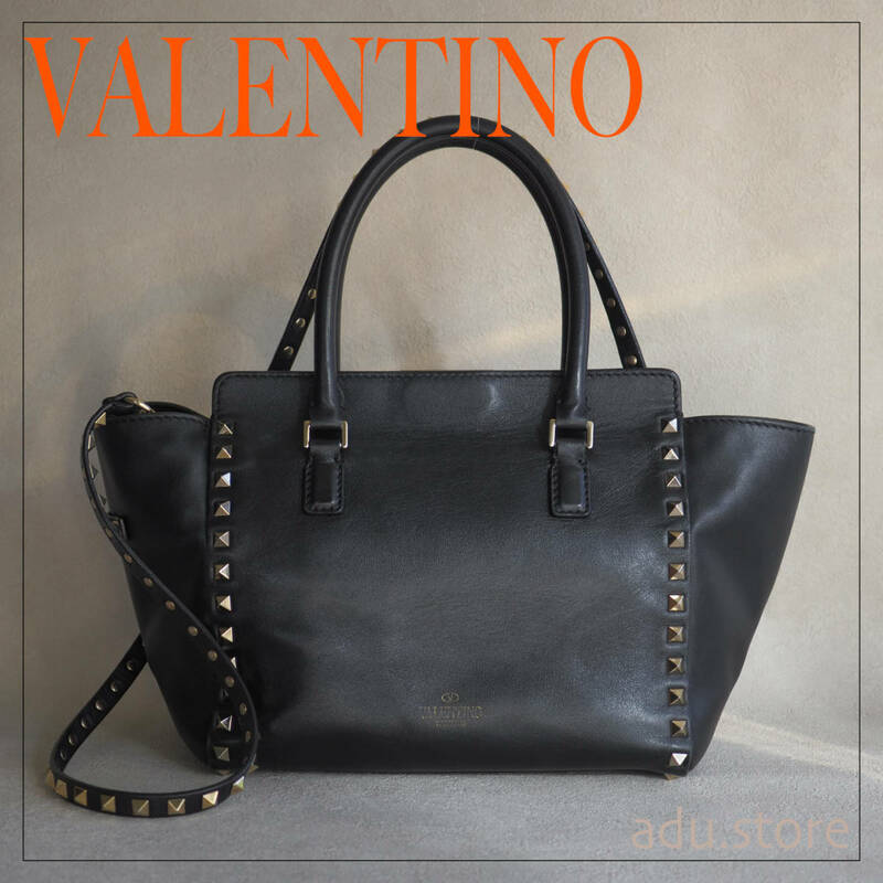 美品★ ヴァレンティノ ガラバーニ valentino garavani ロックスタッズ 2way トート ハンドバッグ ショルダーバッグ ブランド レディース◆