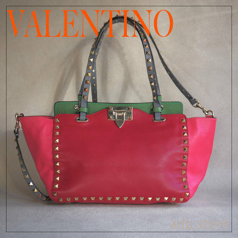 極美品★ ヴァレンティノ ガラバーニ valentino garavani ロックスタッズ 2way トート ハンドバッグ ショルダーバッグ マルチ レディース◆