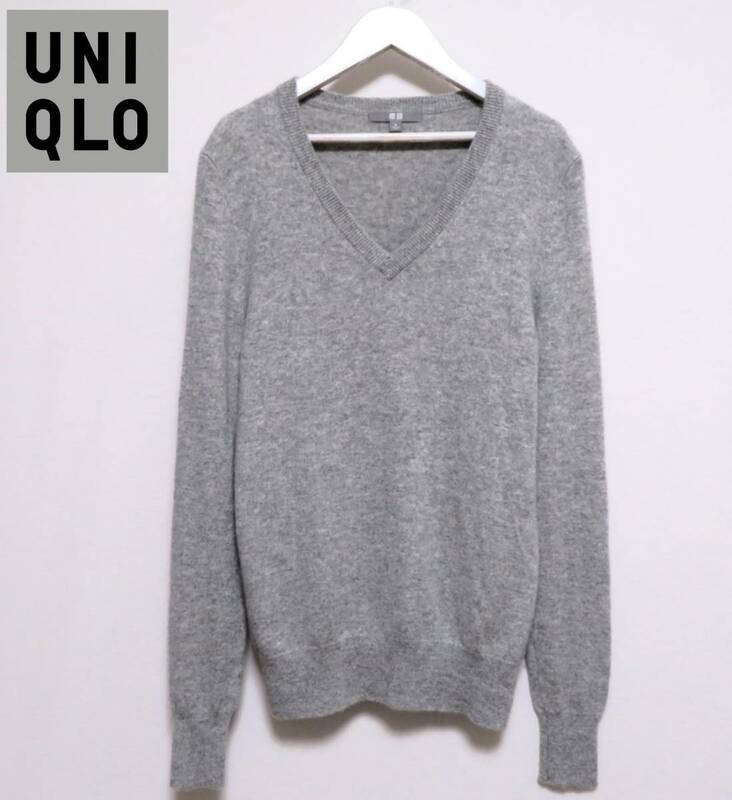 美品 UNIQLO CASHMERE ユニクロ 高級カシミヤ100% Vネックセーター ふわとろニット メンズウエア シンプル 無地 紳士 Mサイズ 秋冬物