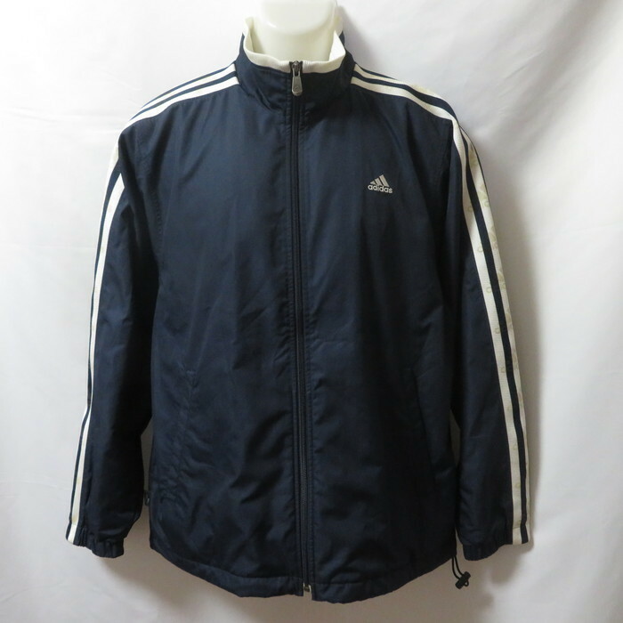 古着 メンズS adidas/アディダス 裏メッシュ ウインドブレーカー トラックジャケット ジップ 防寒 ネイビー 331017