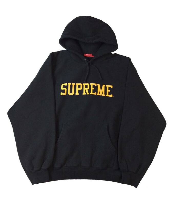 美品 SUPREME シュプリーム 23AW Varsity Hooded Sweatshirt バーシティ ロゴ スウェットパーカー トレーナー ブラック 黒 XXL