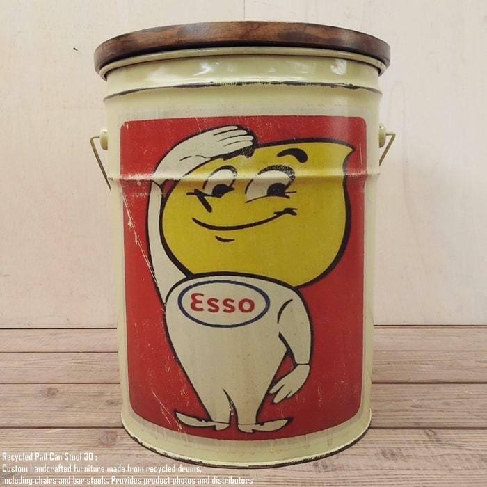 ペール缶スツール Esso Man [エッソマン] エッソボーイ 収納付き椅子 リメイク家具 オイル缶 ペンキ缶 スチール腰掛