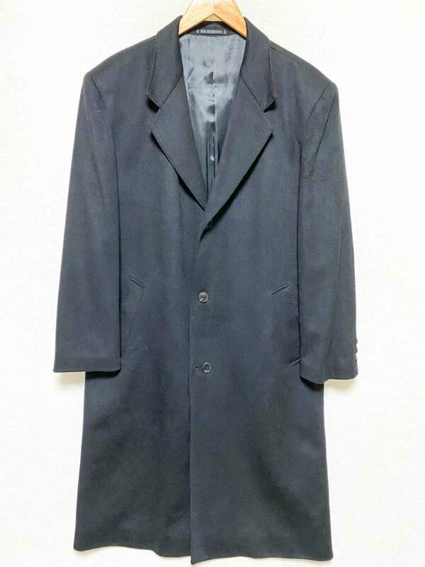 美品 素材の王様 カシミヤ100% メンズM コート ロングコート チェスター ブラック黒　AF2401-8-S8-M12