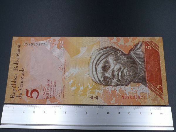 未使用 旧紙幣 南アメリカ ベネズエラ 5ボリバル・フェルテ 2007～2014年 軍人ペドロ・カメーホ オオアルマジロ