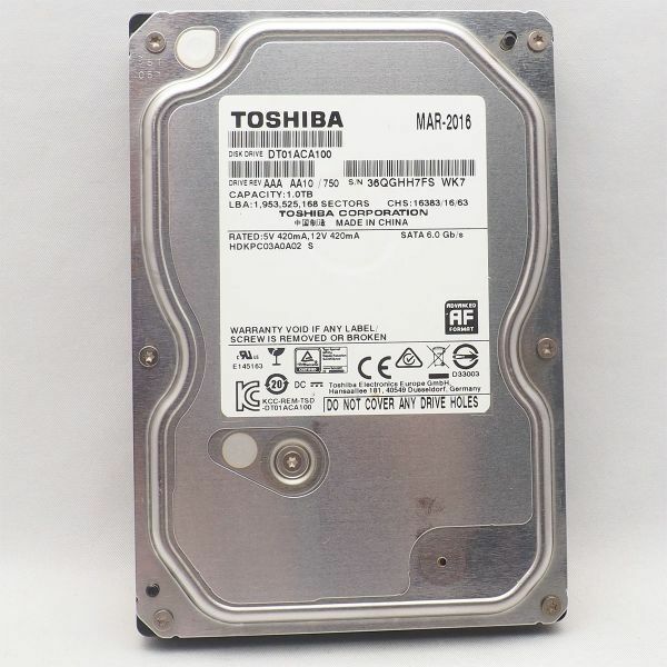 TOSHIBA HDD DT01ACA100 ハードディスク 1TB SATA 3.5インチ 東芝 ジャンク品 管16693