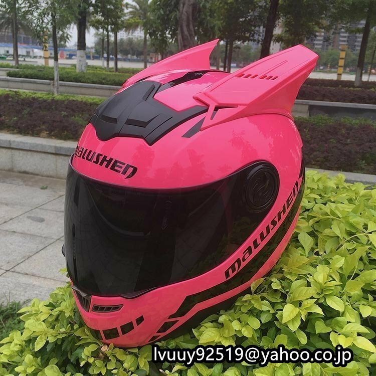 フルフェイスヘルメット バイク オンロード　２つ角付け 洗濯可能 DOT認証 インナー取替可能 防護帽L