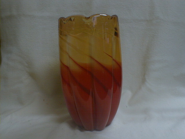 マルティグラス　鮮やかレッド　29x14cm　2.4kg　吹きガラス花瓶