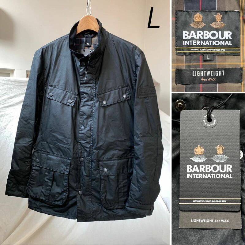 新品 BARBOUR INTERNATIONAL バブアー インターナショナル ライトウェイト ワックス バイカー ジャケットDUKE メンズ L 黒 送料無料