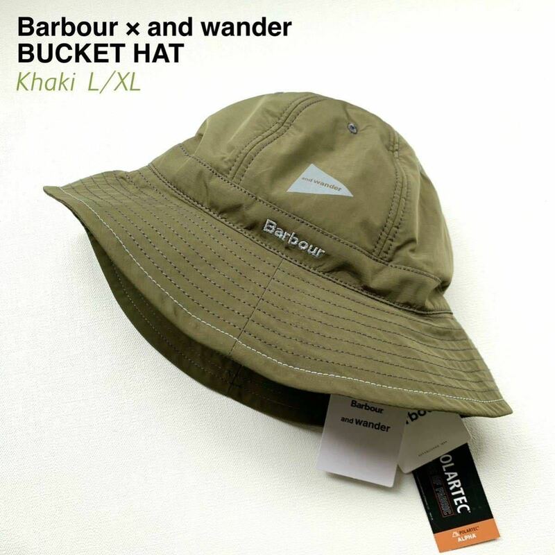 新品 Barbour バブアー × and wander アンドワンダー コラボ バケットハット メンズ 帽子 ハット カーキ L/XL POLARTEC KHAKI 送料無料