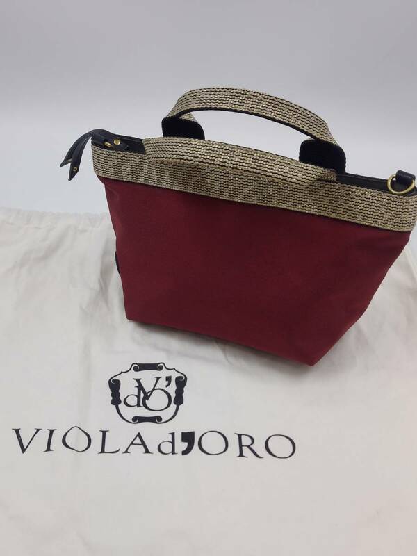 VIOLAd'ORO ヴィオラドーロ 2WAY ミニ トートバッグ 鞄 ハンドバッグ バッグ ショルダー ナイロン ラメ 赤 レッド ショルダー最大約118cm