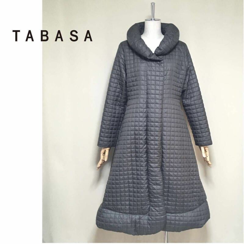 【TABASA】タバサ ショールカラー 中綿 キルティング ロングコート 大きめ34/M〜Lサイズ相当 チャコールグレー レディース