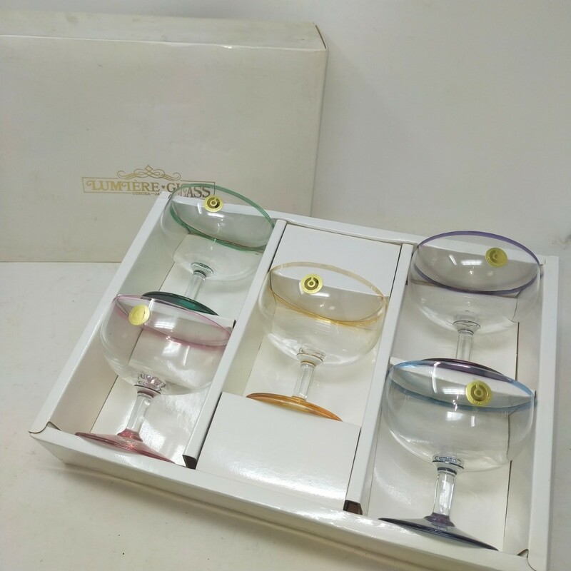 ●未使用●LUMIERE GLASS OTSUKA JAPAN 大塚ガラス グラス デザートグラス 5客セット 昭和レトロ コップ ガラス工芸 硝子　② S