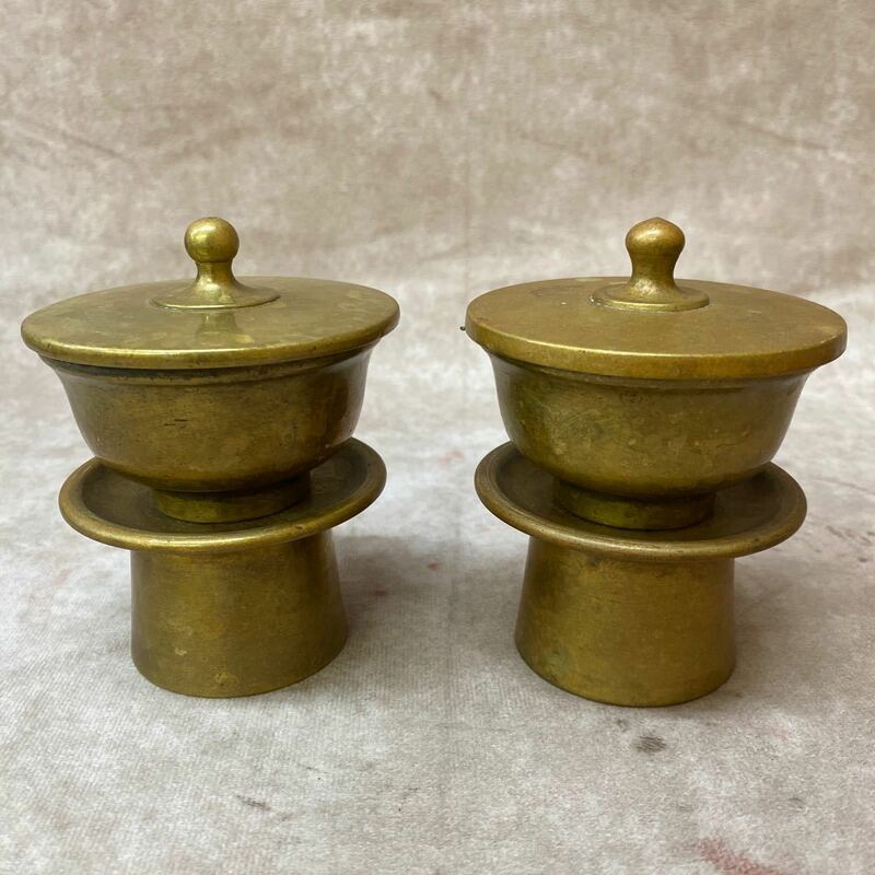 真鍮 銅製 塗香器 酒水器 仏具 密教法具 仏壇 宗教 金属製 古い 金属製品　約1.2kg