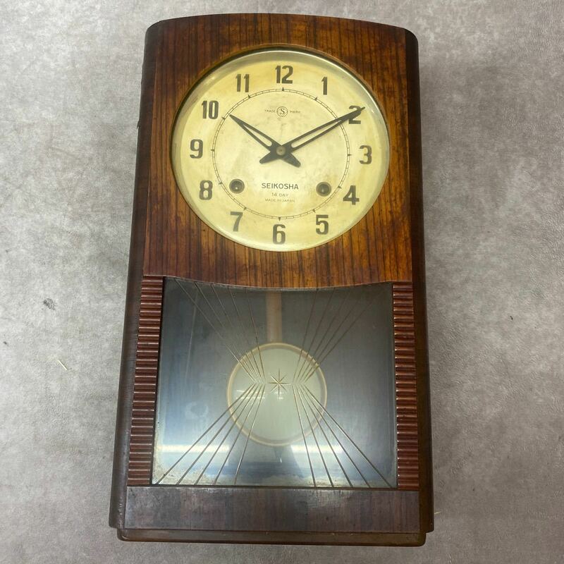 当時物 昭和レトロ 柱時計 掛時計 精工舎 掛け時計 ボンボン時計 ゼンマイ時計 振り子時計 動作未確認 SEIKOSHA 14DAY 日本製 古い