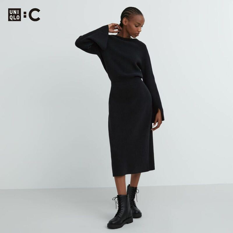 sale!新品タグ付☆UNIQLO:C☆ ボートネックニットワンピースXXL黒