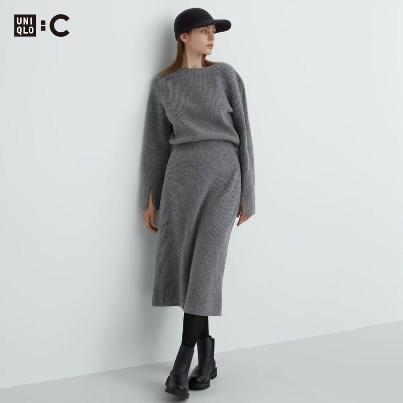 sale!新品タグ付☆UNIQLO:C☆ ボートネックニットワンピースXXLグレー