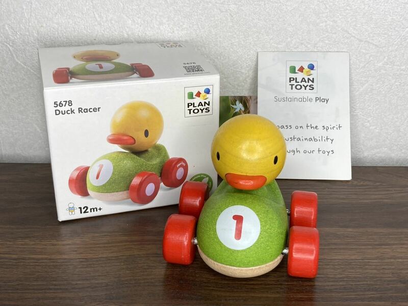 【水溶性塗料使用】【防腐剤・防カビ剤不使用】プラントイズ PLAN TOYS 5678 Duck Racer ダックレーサー 車 おもちゃ 玩具 12ヶ月以上