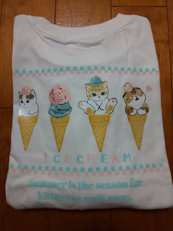 モフサンド 半袖Tシャツ LL 半袖 mofusand Tシャツ 猫 ネコ ねこ アイスクリーム スイーツ 白