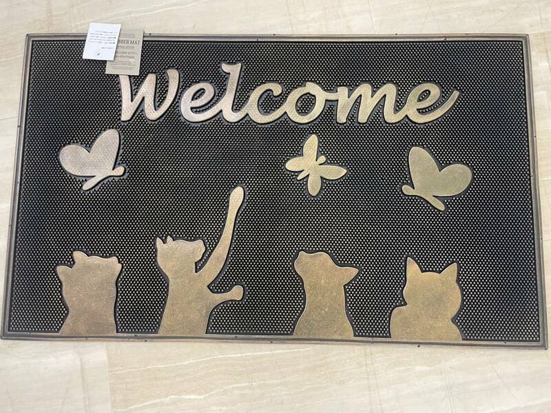 ラバーマット　WELCOME　キャット　ネコ　猫　ねこ　玄関マット　ゴムマット