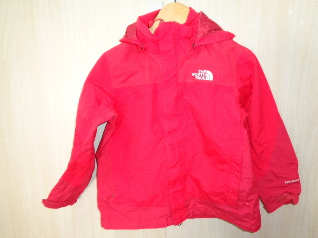 b451◆THE NORTH FACE HYVENT マウンテンジャケット◆ザ・ノースフェイス ボーイズ 120サイズ レッド 着脱式フード付き 海外輸入正規品6A