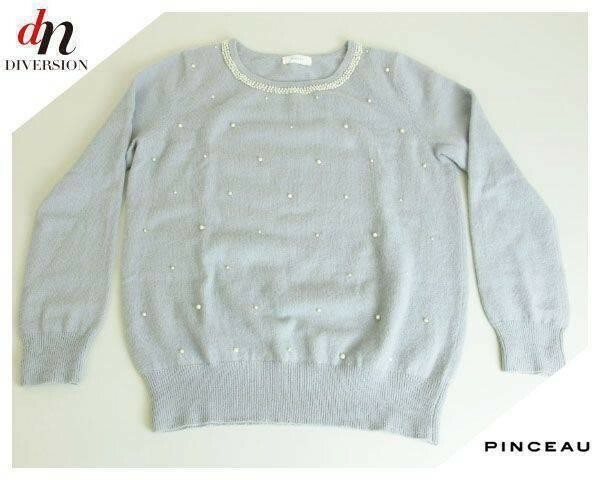 PINCEAU パンソー PEARL CREWNECK P/O パール付き クルーネック ニット プルオーバー GRAY 38