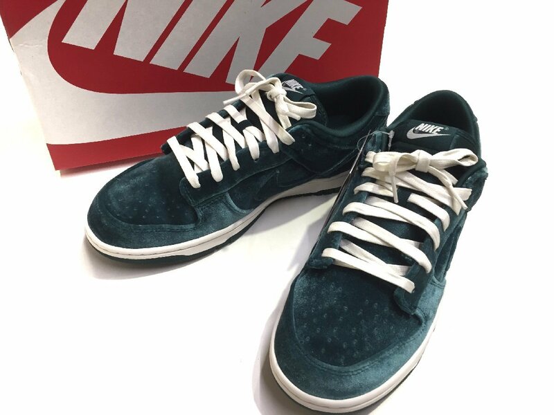 タグ・箱 NIKE ナイキ 2022 DZ5224-300 WMNS DUNK LOW GREEN VELVET ダンク ロー グリーンベルベット スニーカー 28.5cm ベロア