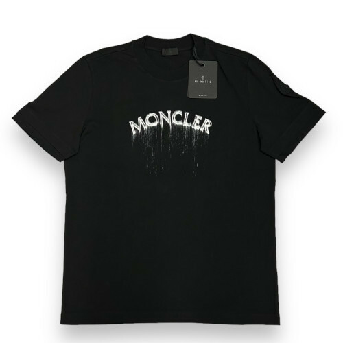 新品 Mサイズ MONCLER ウォーターペイント ロゴ ダブルエッジ Tシャツ ブラック モンクレール