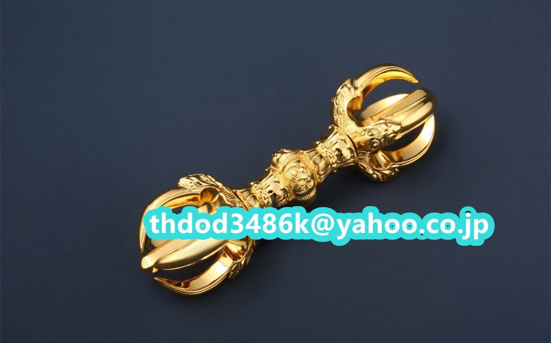 「密教法具 寺院用仏具」真言宗 金剛杵 鬼面型五鈷杵 仏具 仏教美術 筋彫り 真鍮製 磨き仕上げ 長さ16.5cm