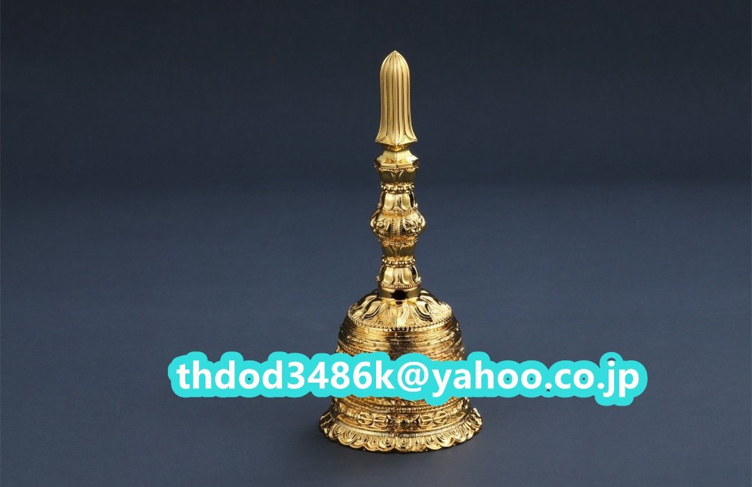 「密教法具 寺院用仏具」真言宗 独鈷鈴 金剛鈴 仏教工芸品 筋彫り 真鍮製 24K 金メッキ加工 蓮華型法具