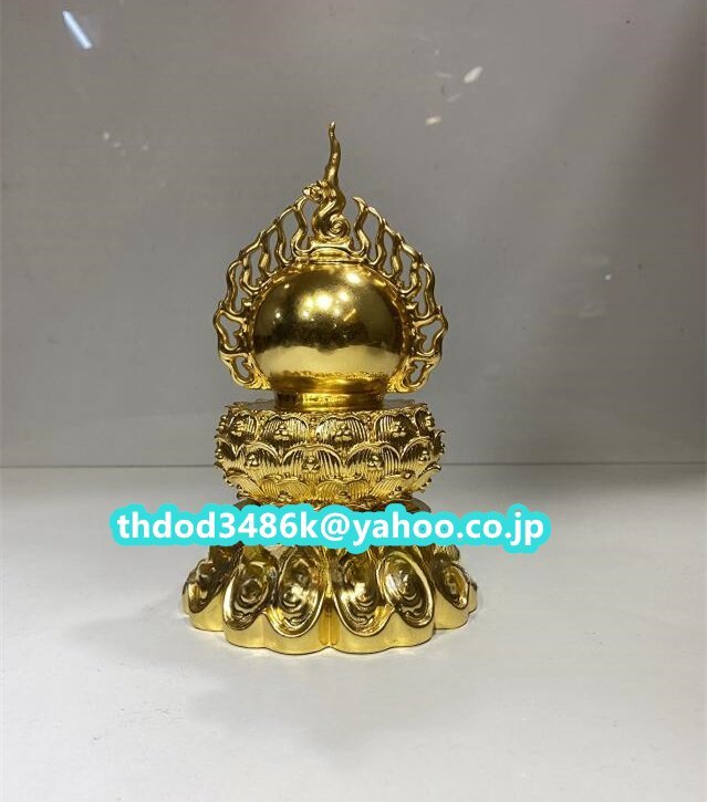 「密教法具 寺院用仏具」極上品 火焔宝珠舎利塔 仏教芸術品 舎利塔 金箔貼り 真鍮製 高さ20cm