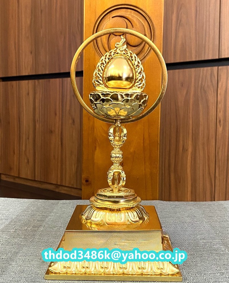 「密教法具 寺院用仏具」極上品 火焔宝珠形舎利塔 ヒノキ檜木製 金剛杵 仏教美術 金箔 切金 舎利塔 高さ28cm