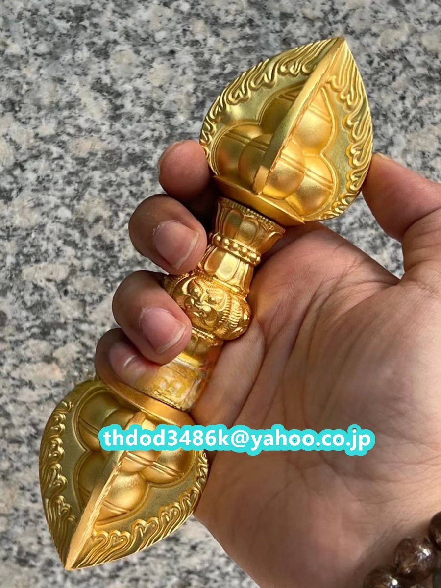 「密教法具 寺院用仏具」真言宗 金剛杵 宝珠杵 仏教工芸品 真鍮製 24K 金メッキ加工 舎利入れられる 長さ16.5cm