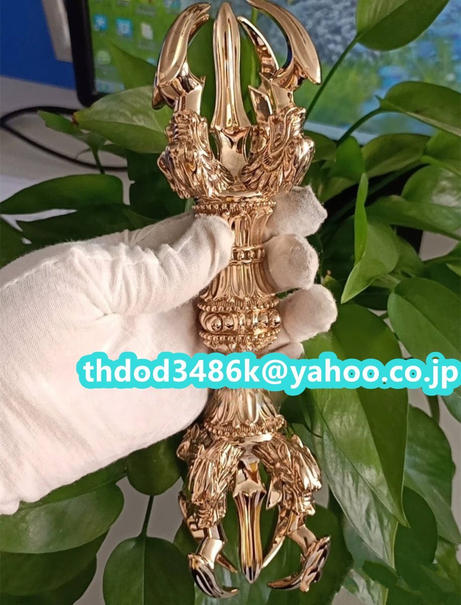 「密教法具 寺院用仏具」極上品 明王 五鈷杵 金剛杵 仏教芸術品 銅製 磨き仕上げ 長さ22cm